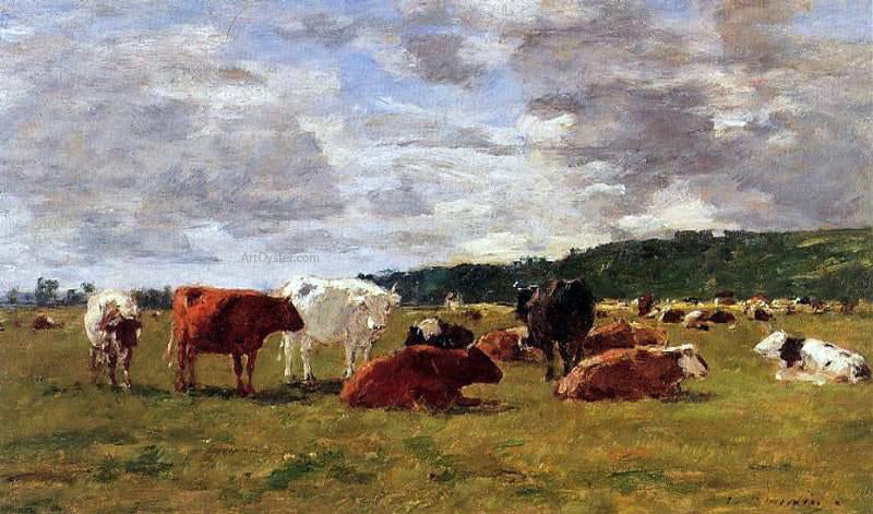 Eugene-Louis Boudin Pasture at Deauville - Hand Painted Oil Painting