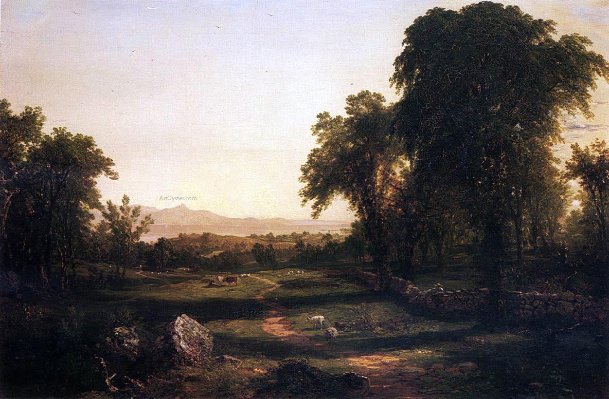 John Frederick Kensett Path over the Field - A Reccollection of the Hudson - Hand Painted Oil Painting