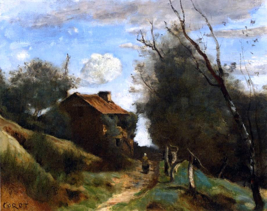  Jean-Baptiste-Camille Corot Path Towards a House in the Countryside - Hand Painted Oil Painting