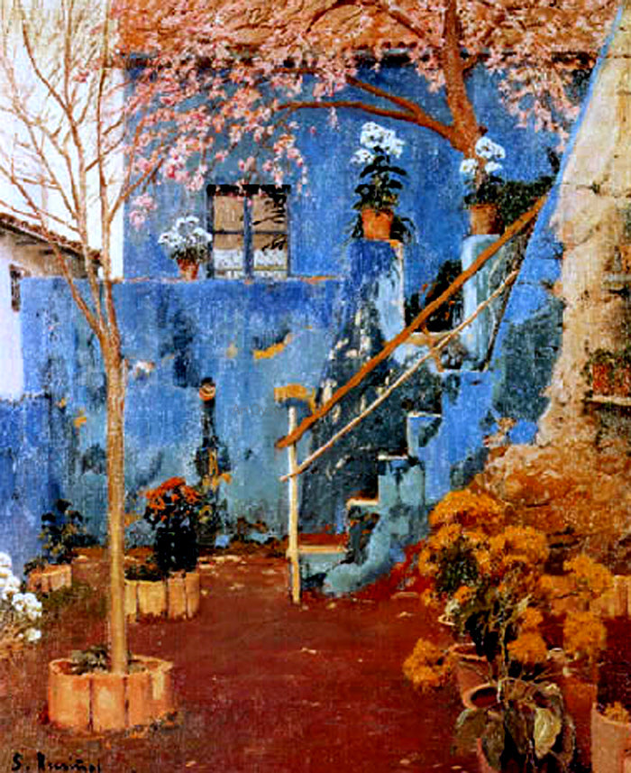 Santiago Rusinol Prats Patio Azul - Hand Painted Oil Painting