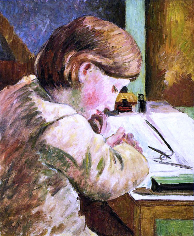 Camille Pissarro Paul Writing - Hand Painted Oil Painting