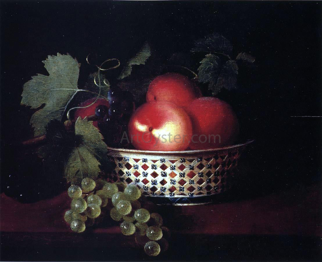 Sarah Miriam Peale Peaches and Grapes in a Porcelain Bowl - Hand Painted Oil Painting