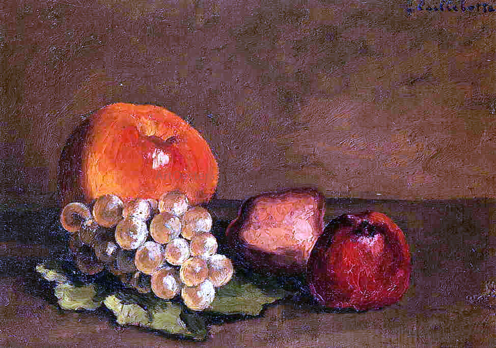 Gustave Caillebotte Peaches, Apples and Grapes on a Vine Leaf - Hand Painted Oil Painting