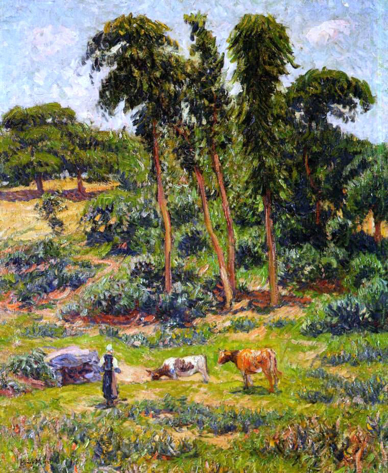 Henri Moret Peasant and Her Herd - Hand Painted Oil Painting