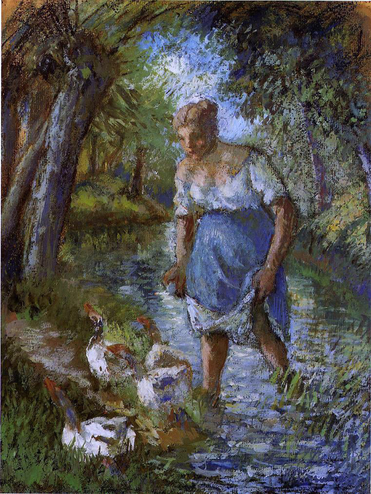  Camille Pissarro Peasant Crossing a Stream - Hand Painted Oil Painting