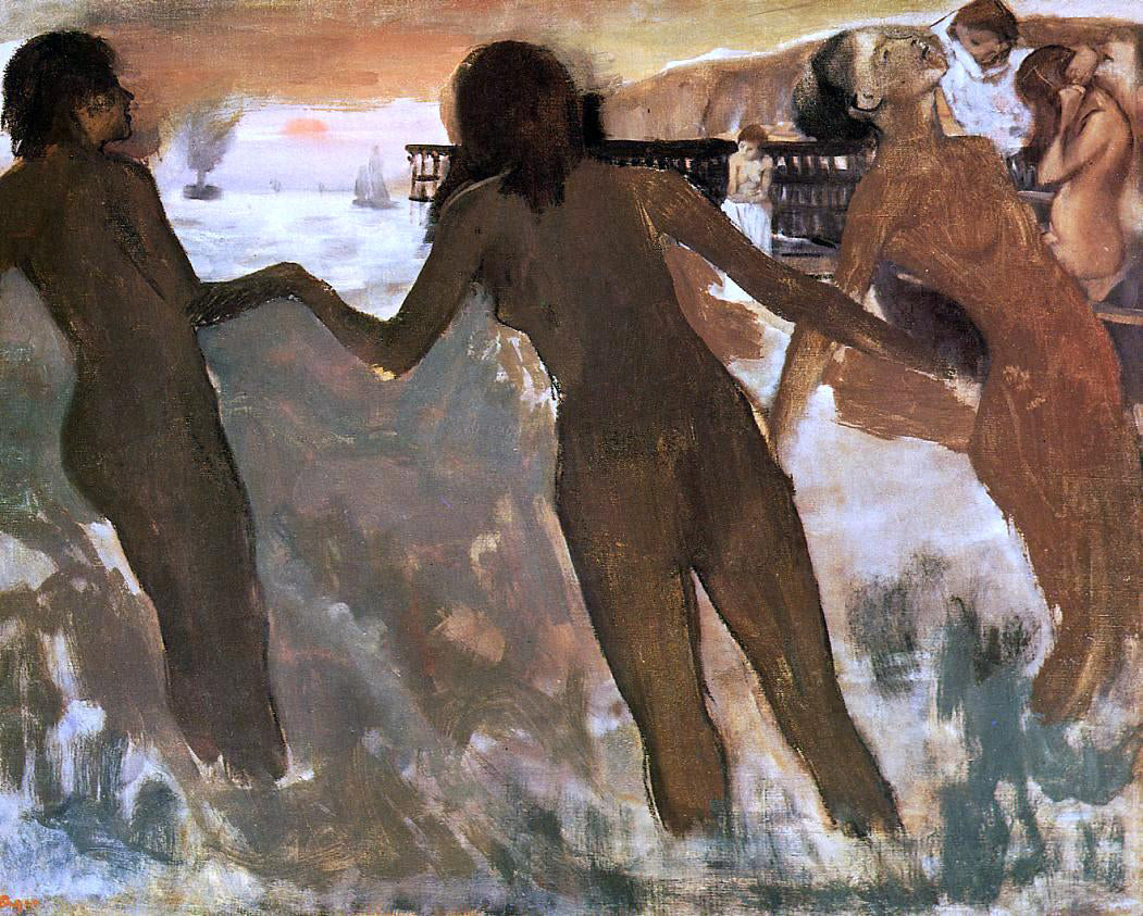 Edgar Degas Peasant Girls Bathing in the Sea at Dusk - Hand Painted Oil Painting