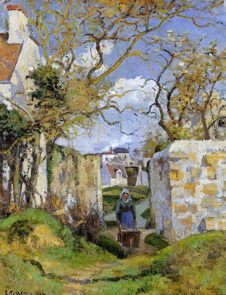  Camille Pissarro Peasant Pushing a Wheelbarrow, Maison Rondest, Pontoise - Hand Painted Oil Painting