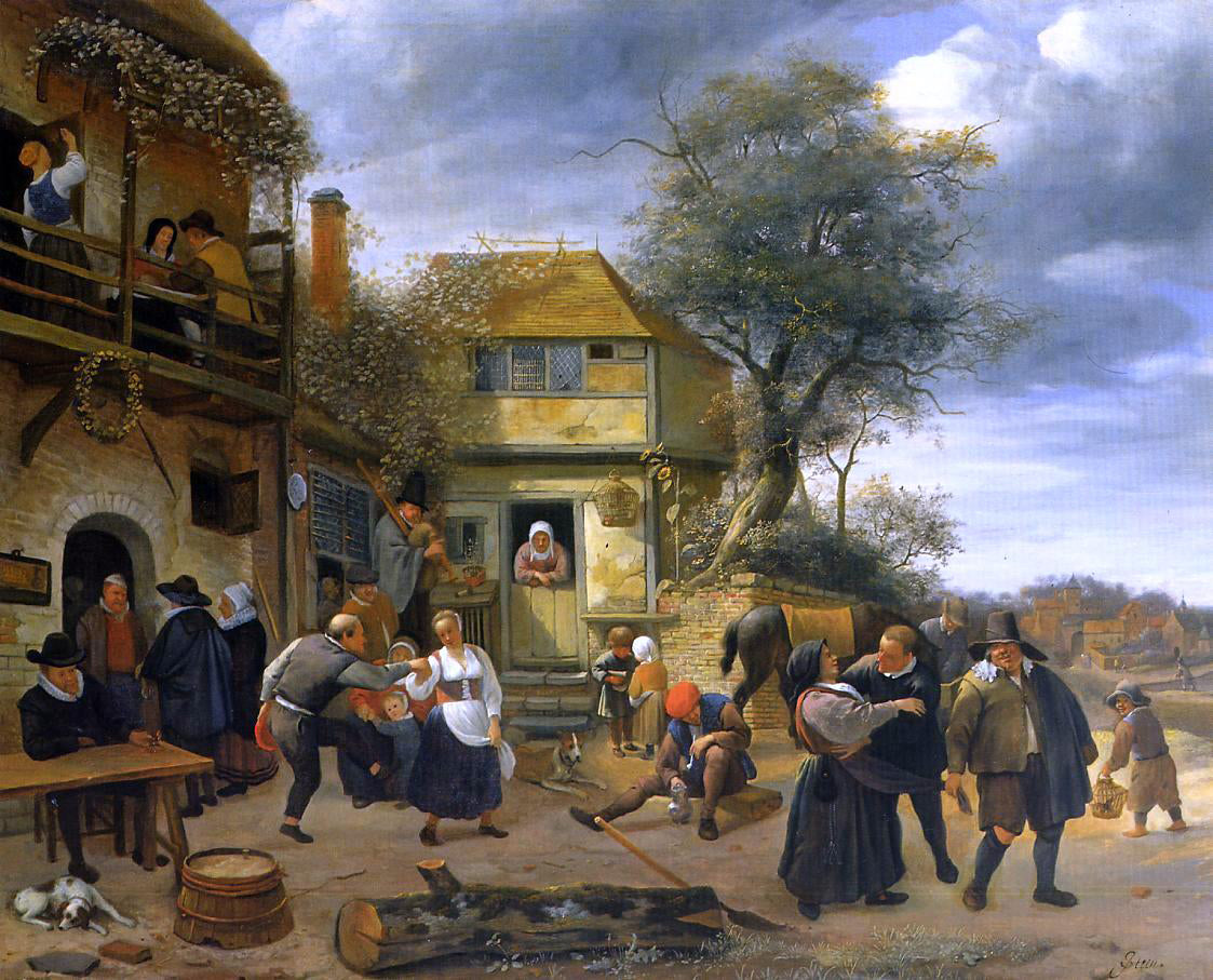 Jan Steen Peasants Before an Inn - Hand Painted Oil Painting