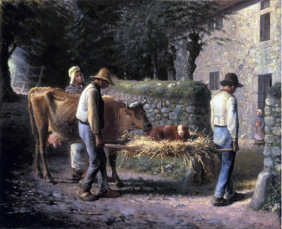 Jean-Francois Millet Peasants Bringing Home a Calf Born in the Fields - Hand Painted Oil Painting