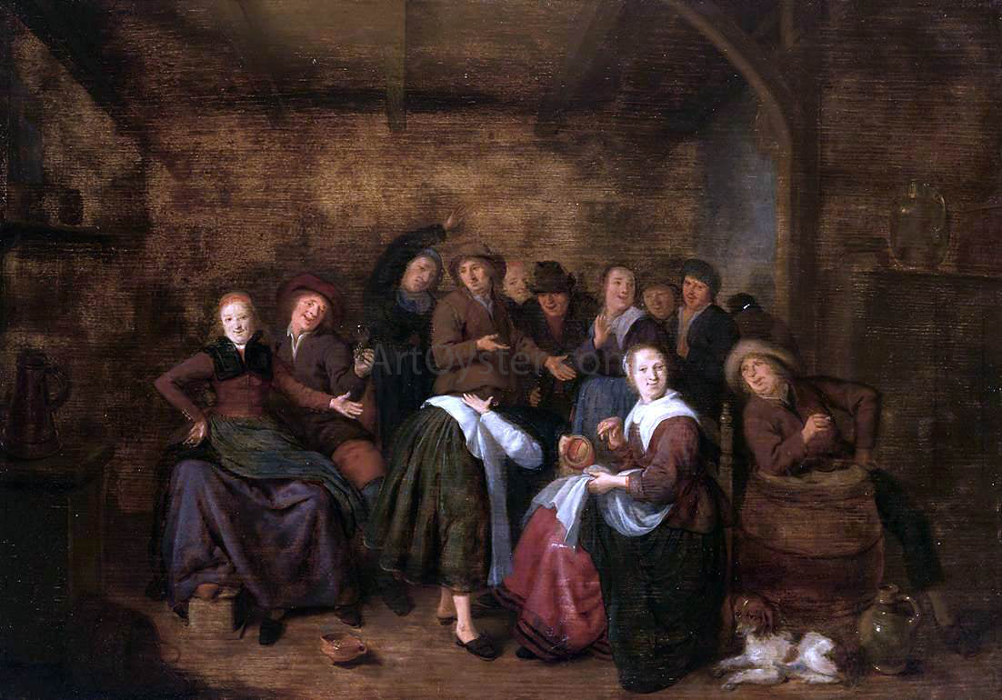  Jan Miense Molenaer Peasants in an Inn Playing "La Main Chaude" - Hand Painted Oil Painting