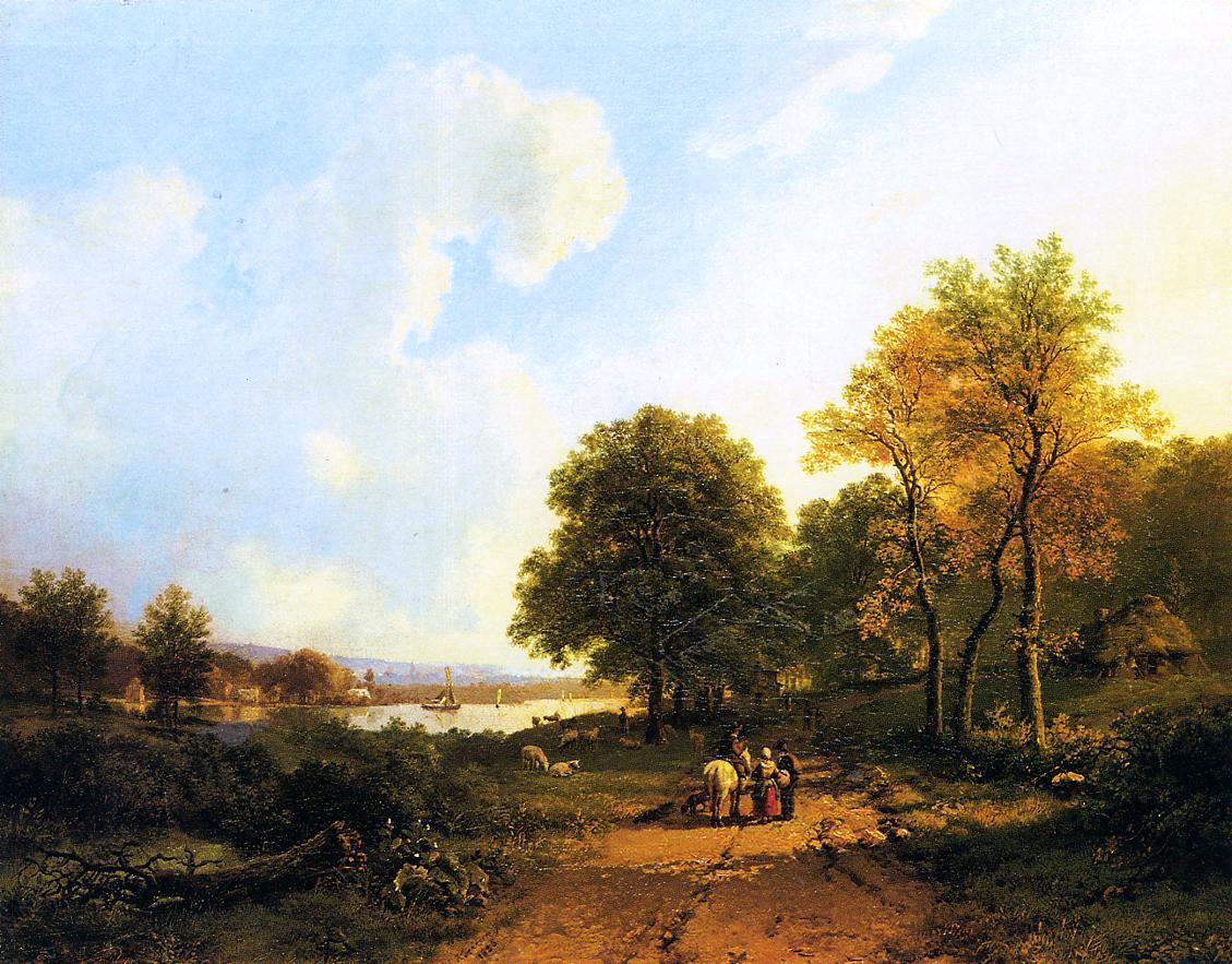  Barend Cornelis Koekkoek Peasants on a Path by a River - Hand Painted Oil Painting