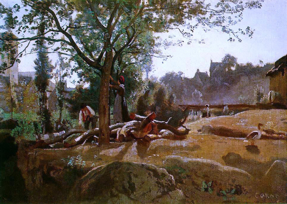 Jean-Baptiste-Camille Corot Peasants under the Trees at Dawn, Morvan - Hand Painted Oil Painting