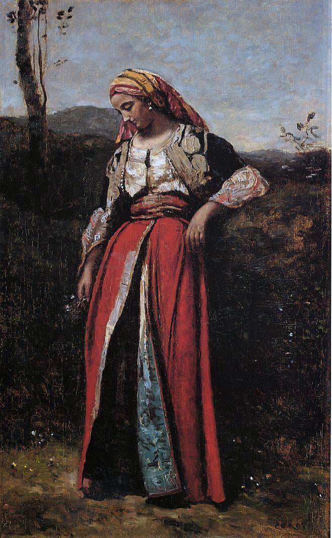 Jean-Baptiste-Camille Corot Pensive Oriental - Hand Painted Oil Painting