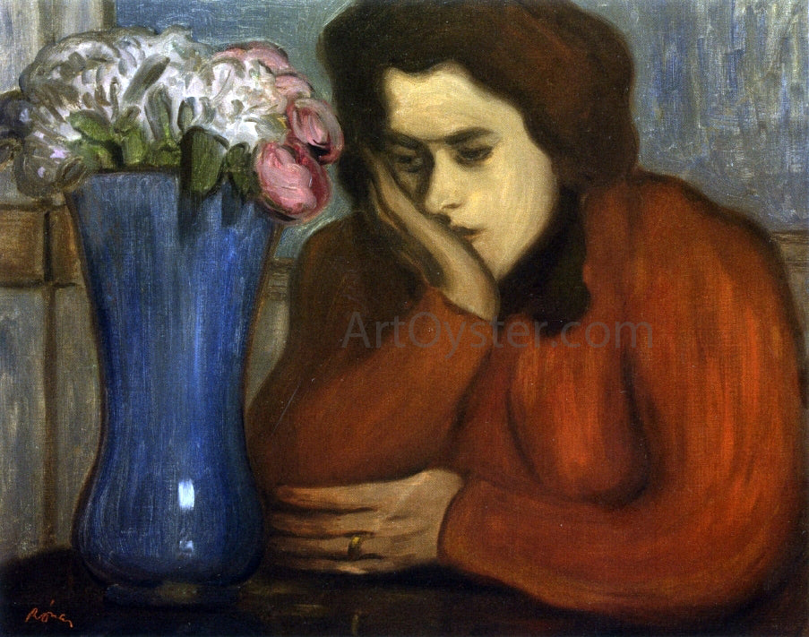 Jozsef Rippl-Ronai Pensive Woman with Vase of Flowers - Hand Painted Oil Painting