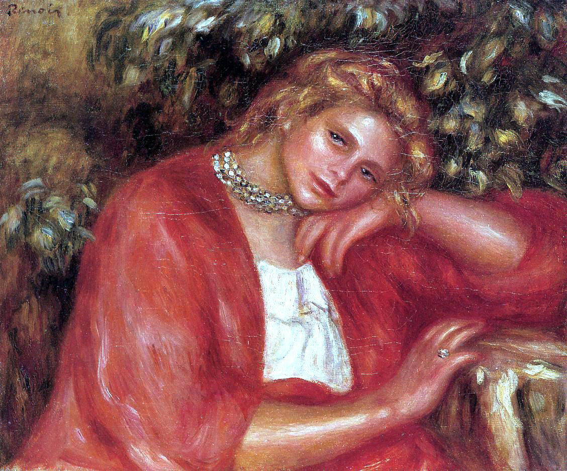 Pierre Auguste Renoir Pensive Young Woman Leaning on Her Elbow - Hand Painted Oil Painting