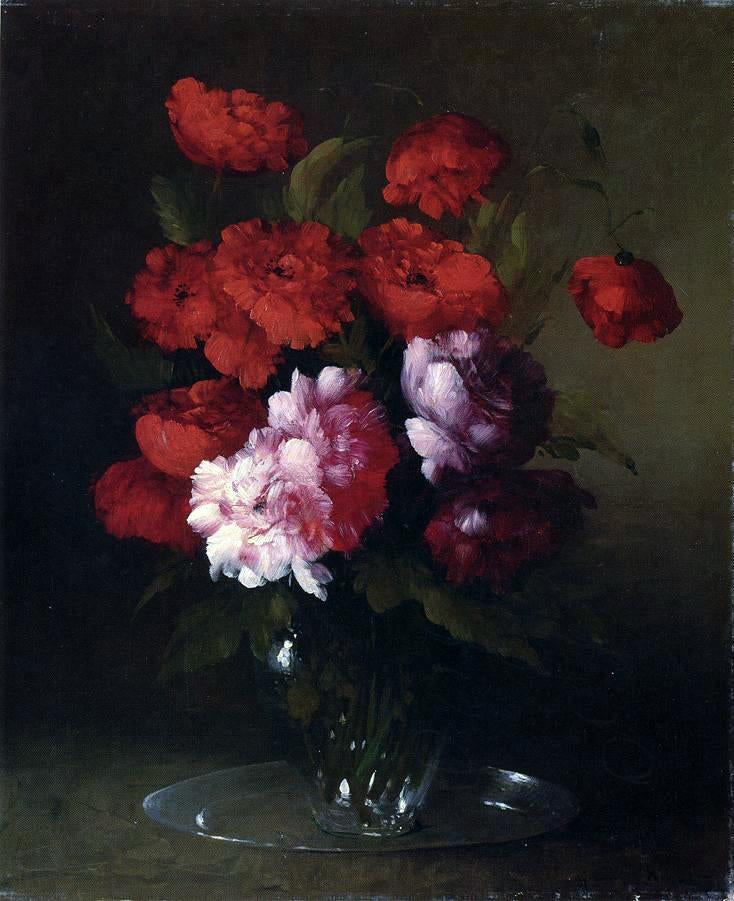  Theodule Ribot Peonies and Poppies in a Glass Vase - Hand Painted Oil Painting