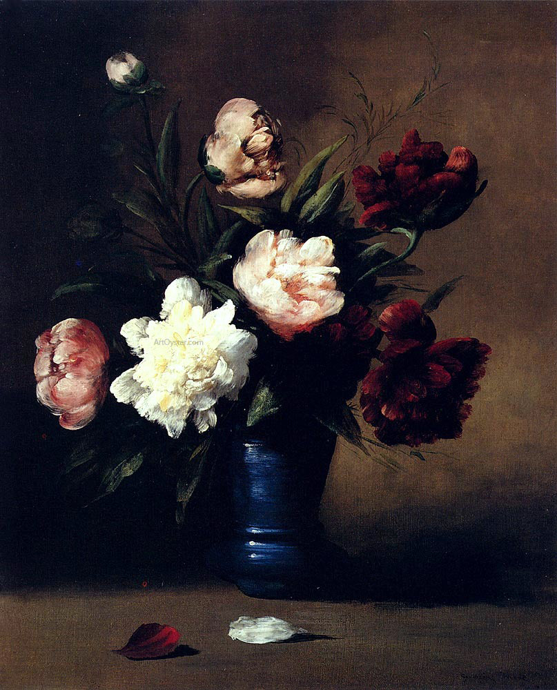 Germain Clement Ribot Peonies In A Blue Vase - Hand Painted Oil Painting