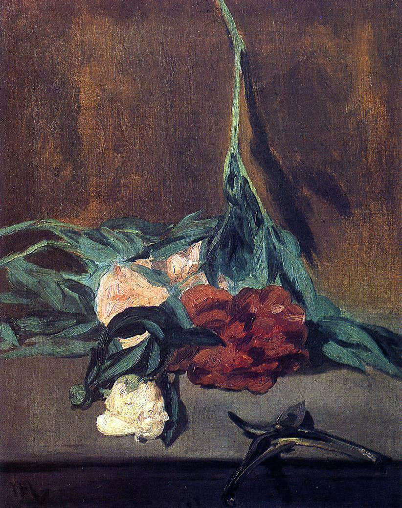 Edouard Manet Peony Stems and Pruning Shears - Hand Painted Oil Painting