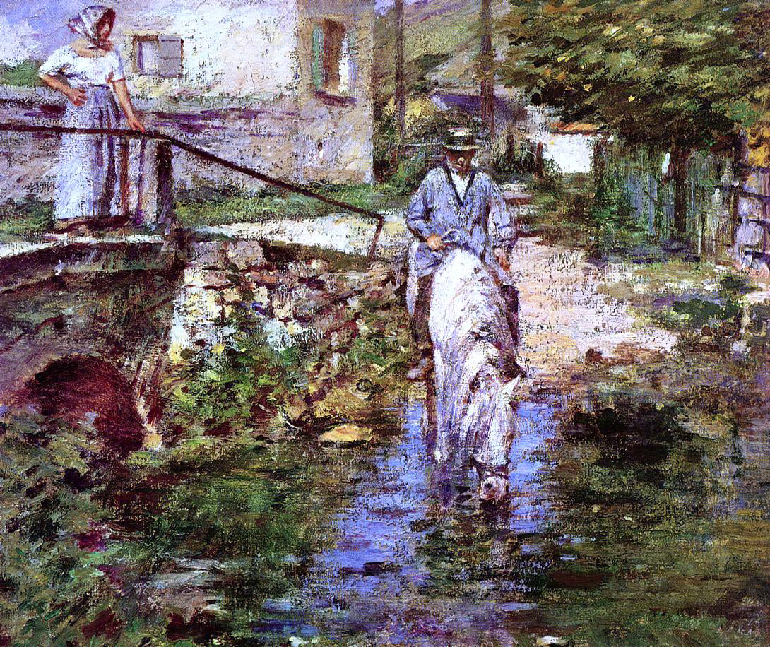 Theodore Robinson Pere Trognon and His Daughter at the Bridge - Hand Painted Oil Painting