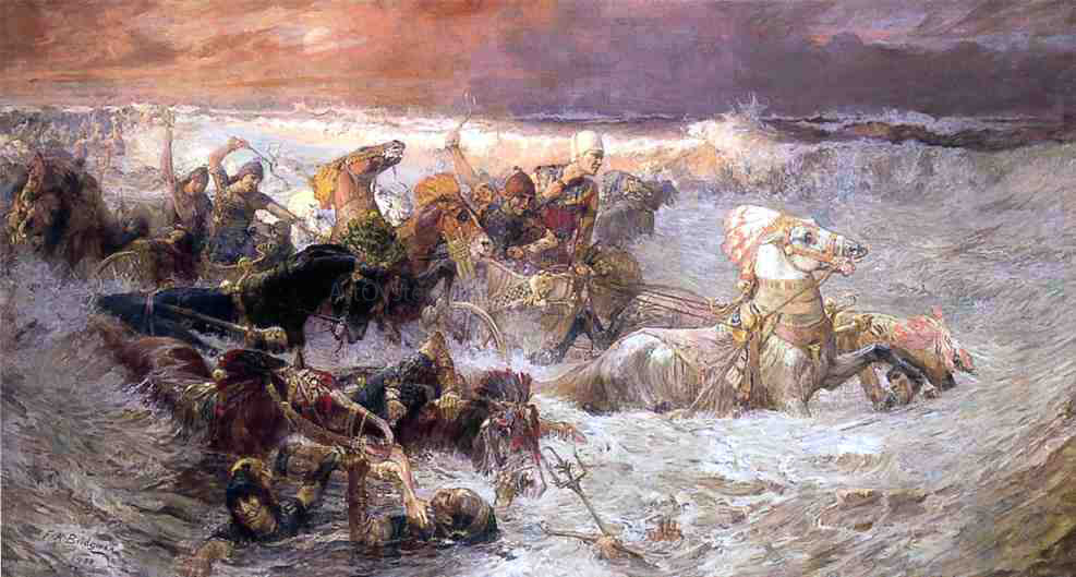 Frederick Arthur Bridgeman Pharoah and His Army Engulfed by The Red Sea - Hand Painted Oil Painting