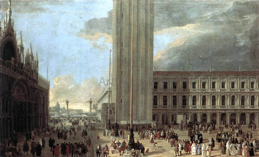 Luca Carlevaris Piazza San Marco with Jugglers - Hand Painted Oil Painting