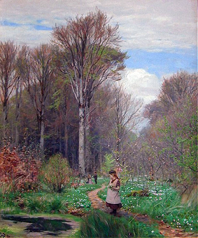 Hans Anderson Brendekilde Picking Anemones in Hunderup Forest - Hand Painted Oil Painting