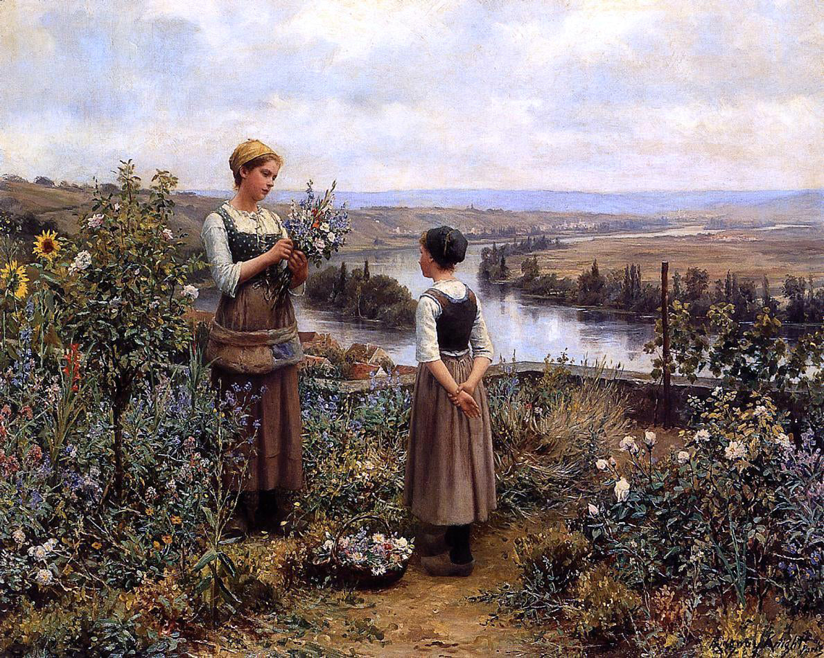 Daniel Ridgway Knight Picking Flowers - Hand Painted Oil Painting