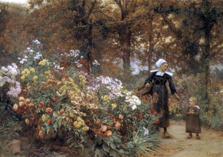 Theophile-Louis Deyrolle Picking Flowers - Hand Painted Oil Painting