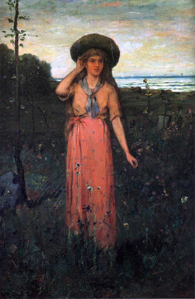 Abbott Fuller Graves Picking Flowers by the Sea - Hand Painted Oil Painting