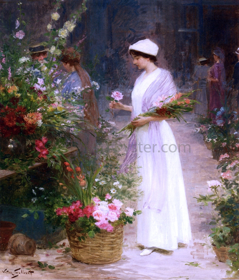 Victor Gabriel Gilbert Picking Flowers - Hand Painted Oil Painting