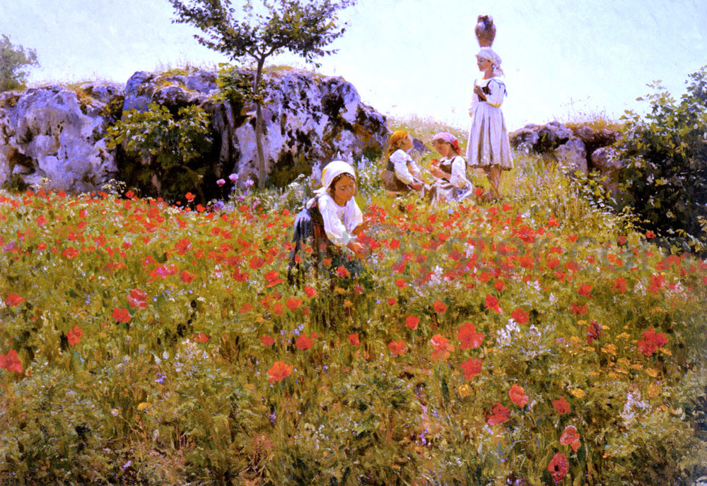 Viggo Frederick Pedersen Picking Poppies, Sora - Hand Painted Oil Painting