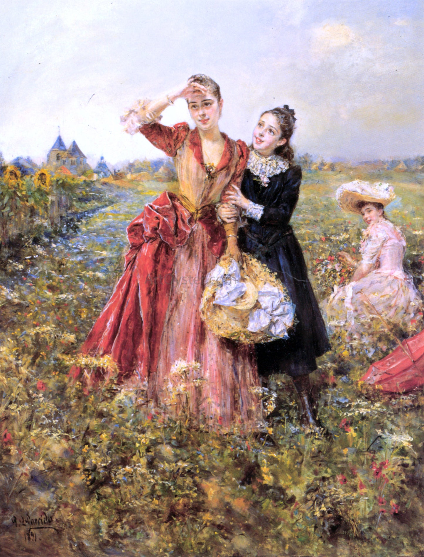 Eduardo Leon Garrido Picking Wildflowers - Hand Painted Oil Painting