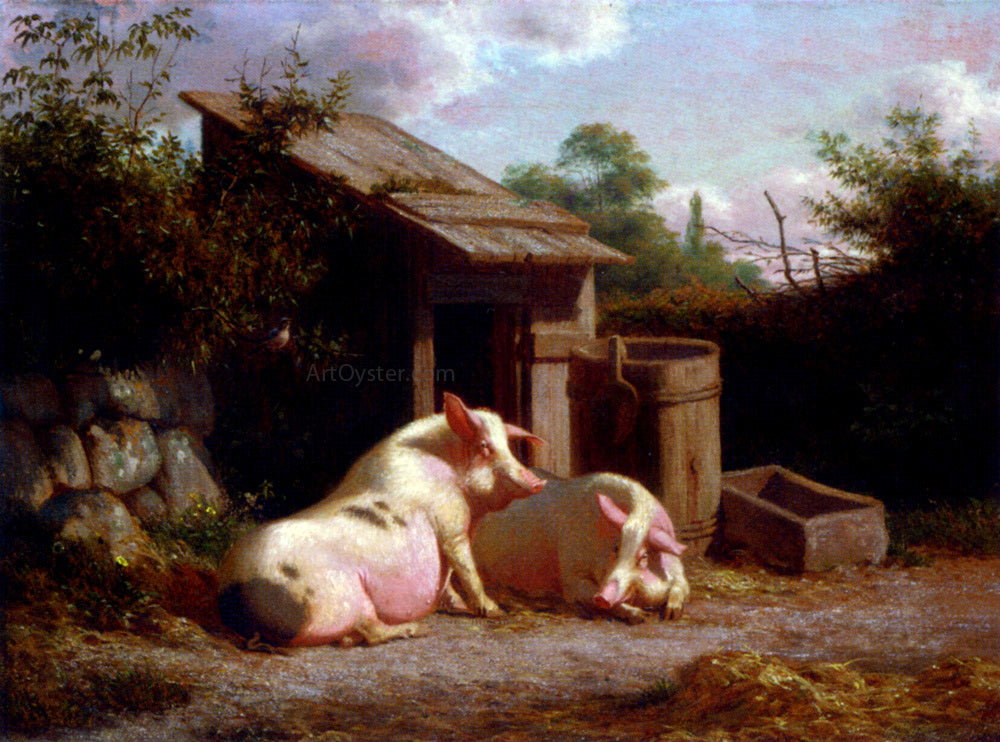 Carl Henrik Bogh Pigs in a Farmyard - Hand Painted Oil Painting