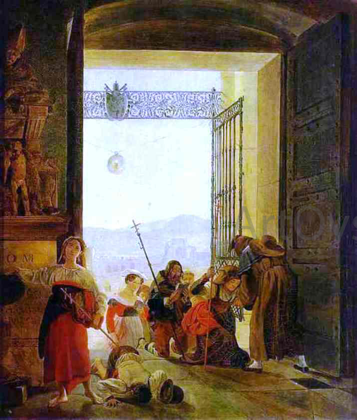 Karl Pavlovich Brulloff Pilgrims at the Entrance of the Lateran Basilica - Hand Painted Oil Painting