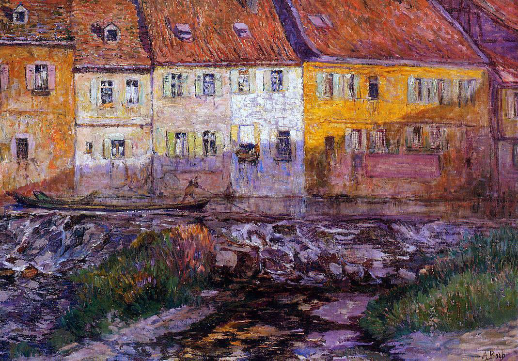 Anna Boch Pink and Yellow Houses - Hand Painted Oil Painting