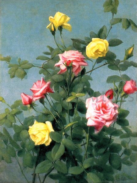 George Cochran Lambdin Pink and Yellow Roses - Hand Painted Oil Painting