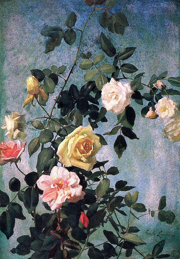 George Cochran Lambdin Pink, Yellow and White Roses - Hand Painted Oil Painting