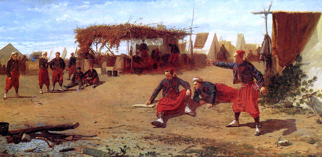 Winslow Homer Pitching Quoits (also known as Pitching Horseshoes or Quoit Players) - Hand Painted Oil Painting