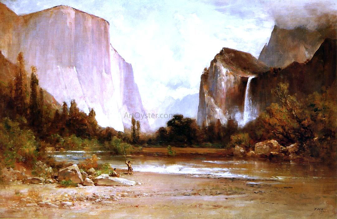 Thomas Hill Piute Indians Fishing in Yosemite - Hand Painted Oil Painting