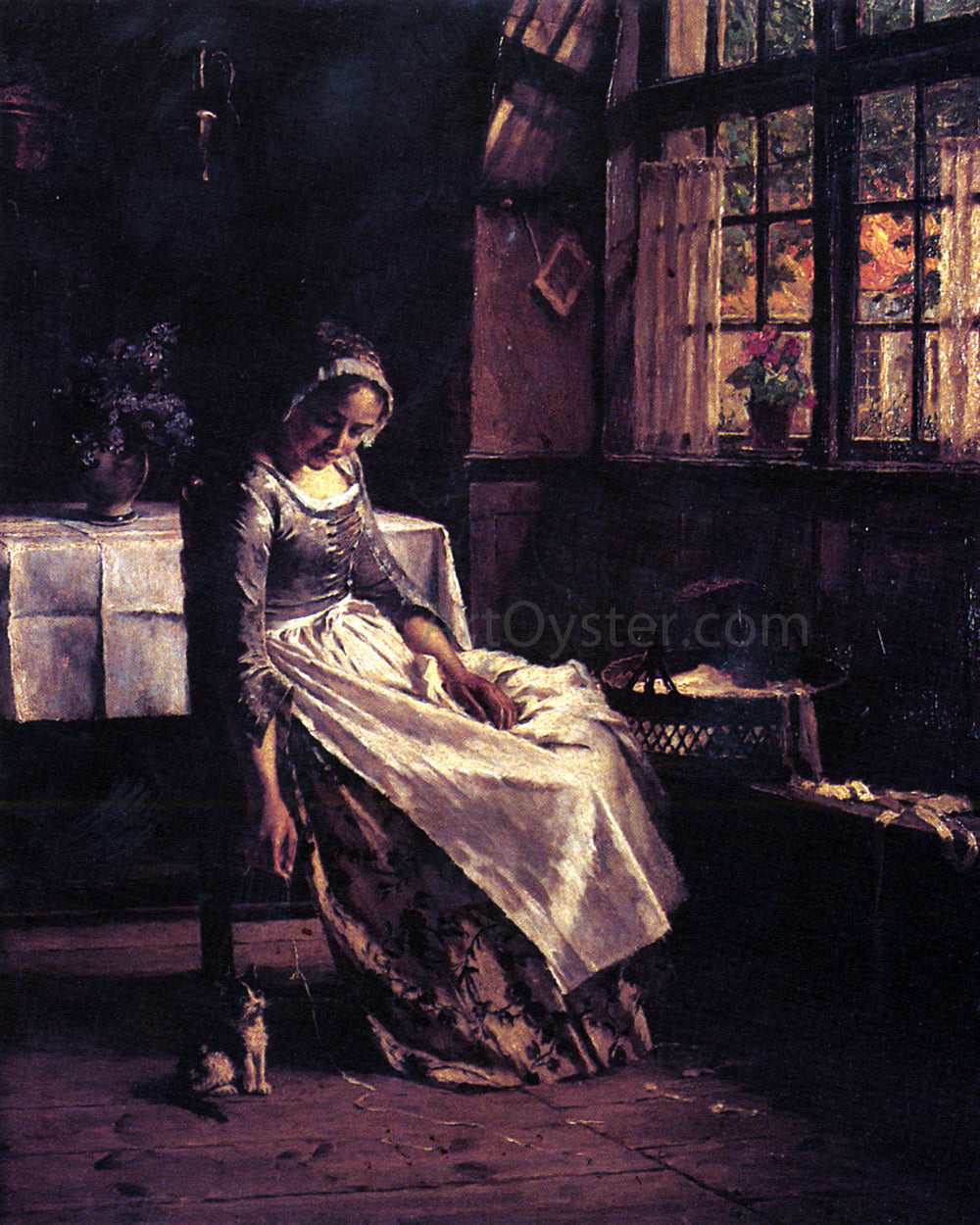 Henrik Nordenburg Playing With A Kitten - Hand Painted Oil Painting