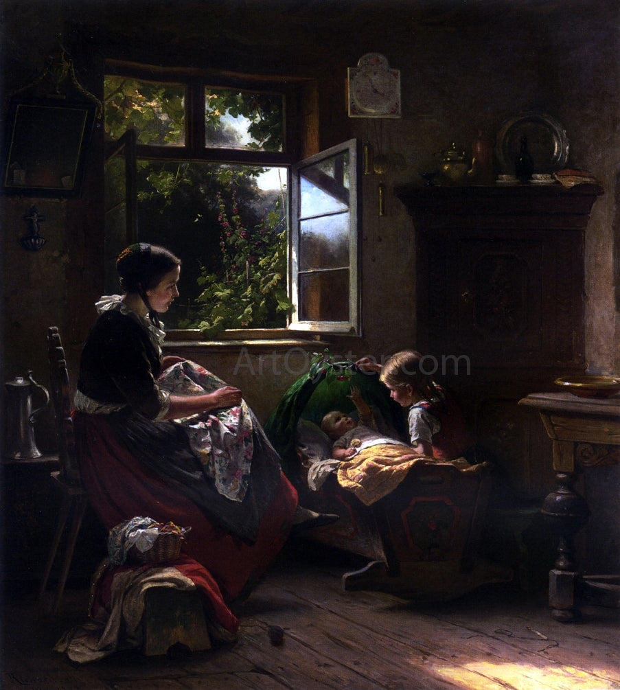 Richard Sohn Playing with Baby - Hand Painted Oil Painting