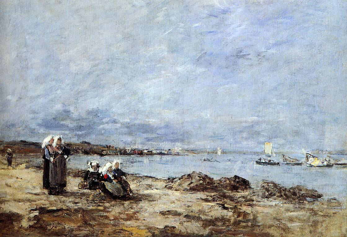 Eugene-Louis Boudin Plougastel, Women Waiting for the Ferry - Hand Painted Oil Painting