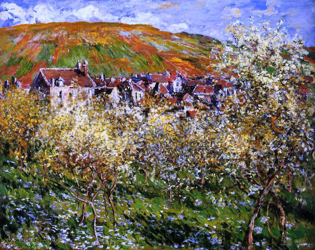 Claude Oscar Monet Plum Trees in Blossom at Vetheuil - Hand Painted Oil Painting