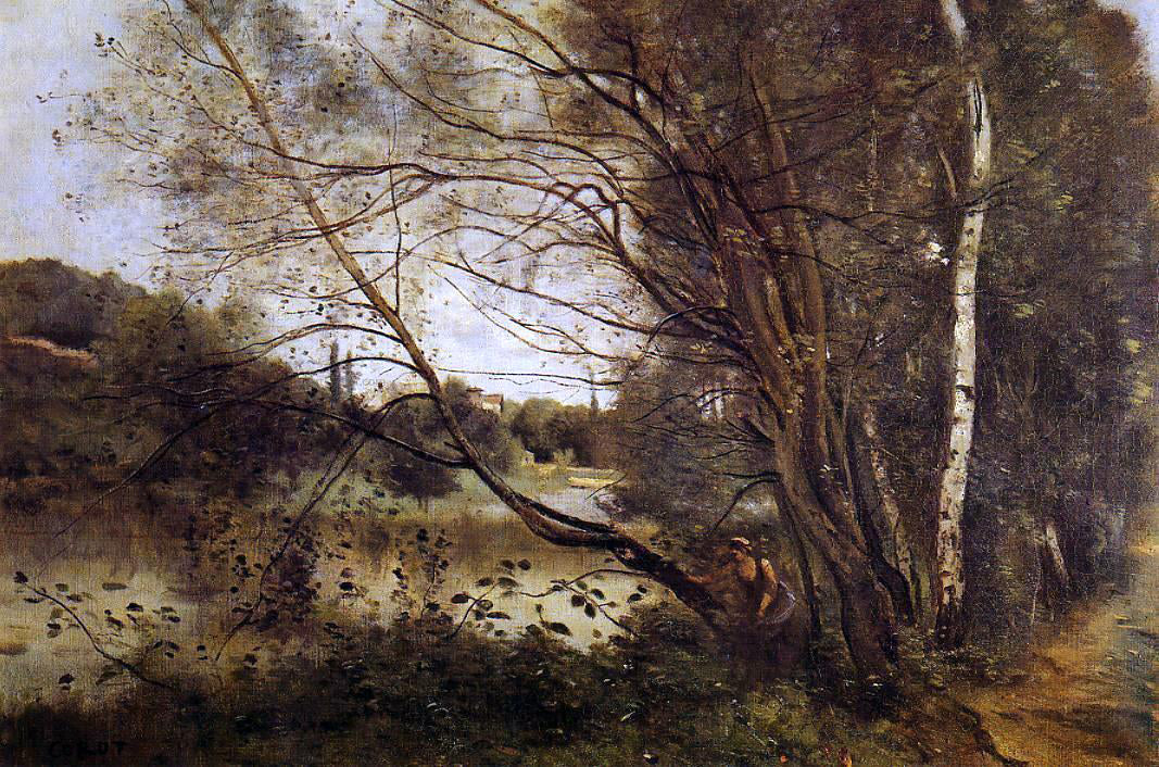 Jean-Baptiste-Camille Corot Pond at Ville d'Avray, with Leaning Trees - Hand Painted Oil Painting