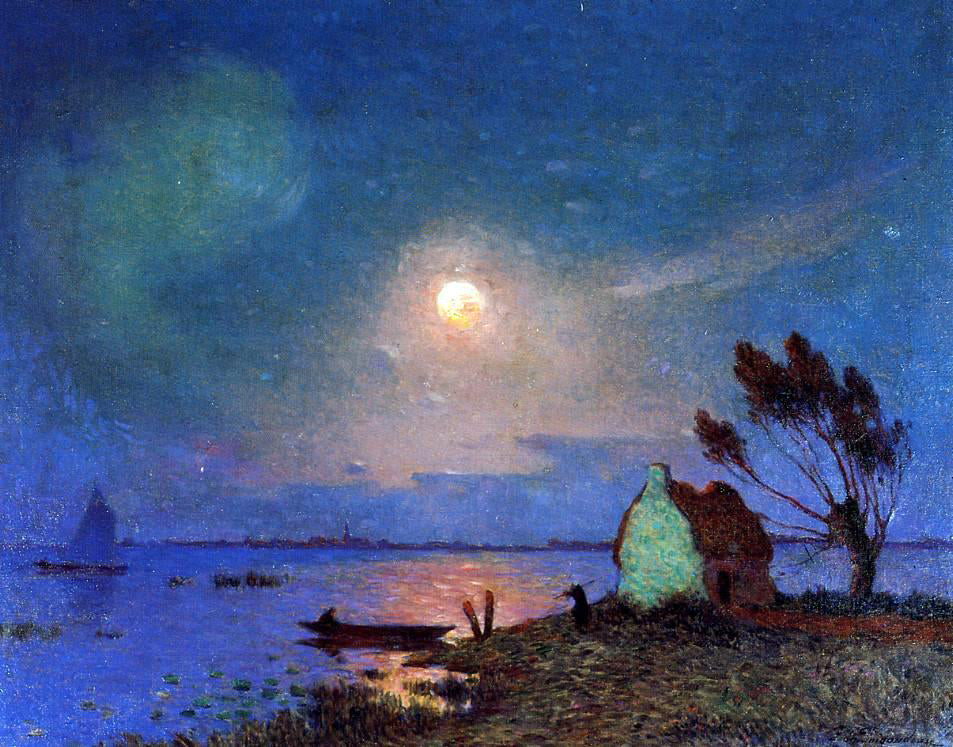 Ferdinand Du Puigaudeau Pont-Aven in the Moonlight - Hand Painted Oil Painting