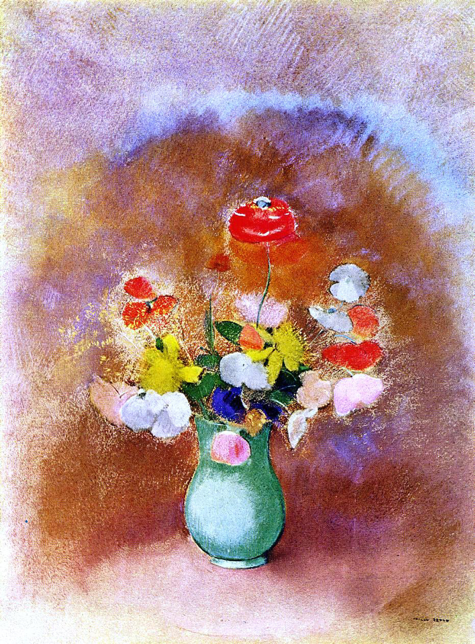 Odilon Redon Poppies in a Vase - Hand Painted Oil Painting