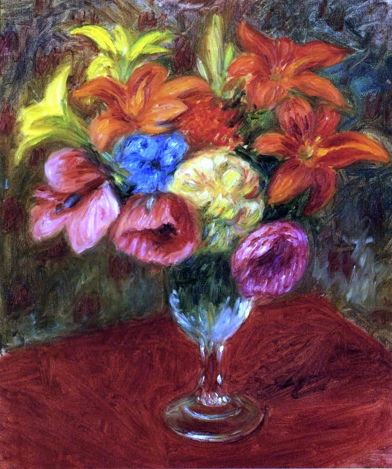 William James Glackens Poppies, Lilies and Blue Flowers - Hand Painted Oil Painting