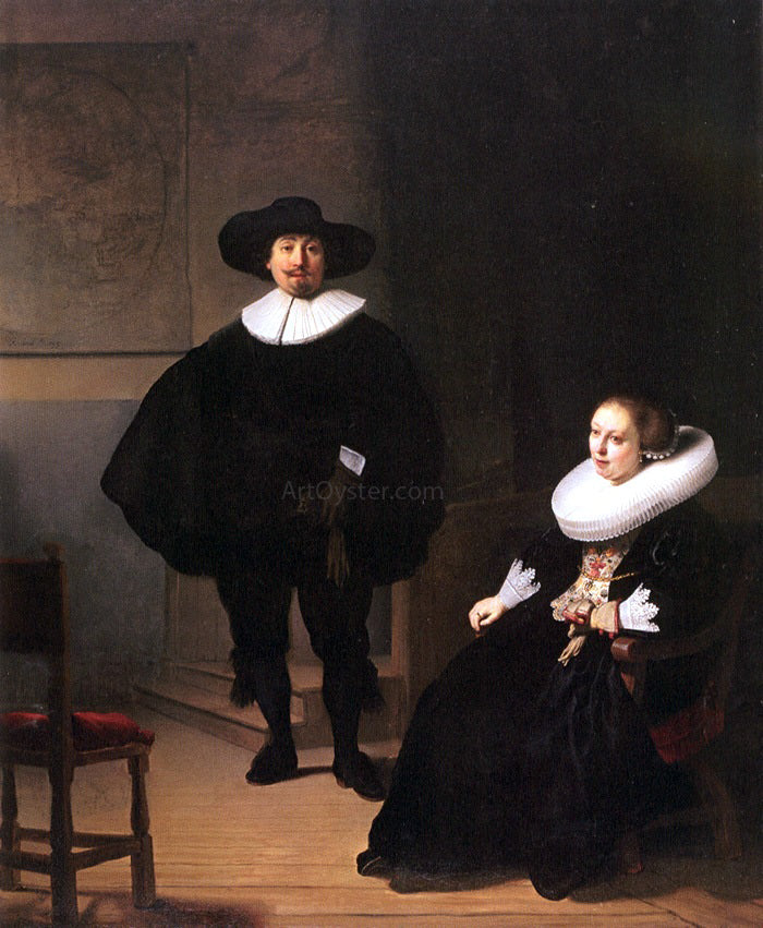 Rembrandt Van Rijn Portrait of a Couple in an Interior - Hand Painted Oil Painting