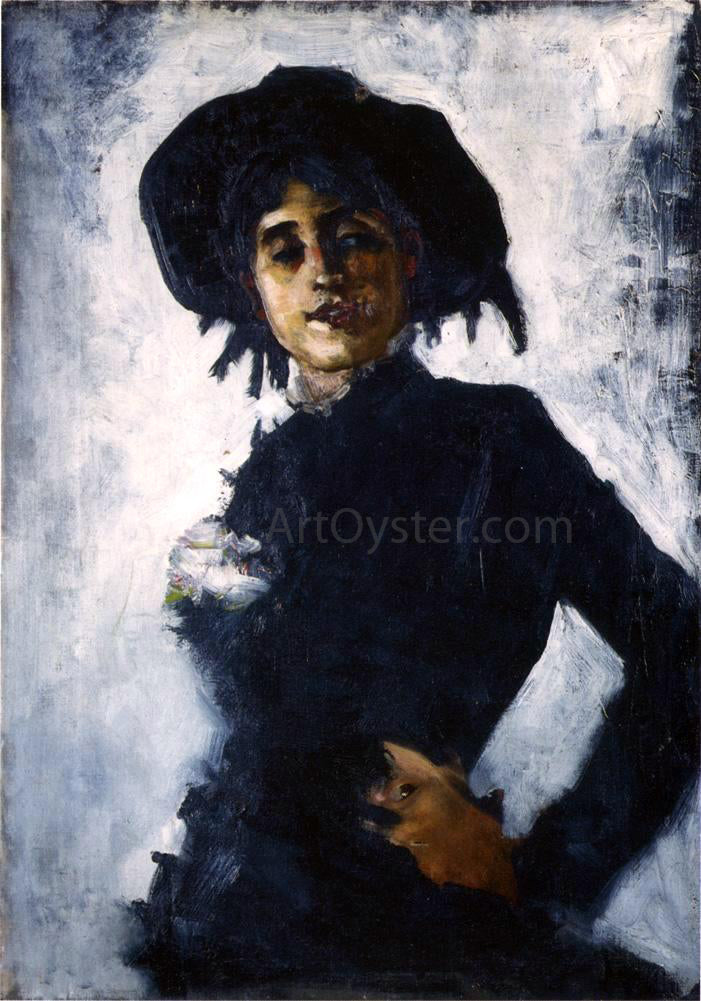  Ralph Wormsley Curtis Portrait of a Lady in a Black Hat - Hand Painted Oil Painting