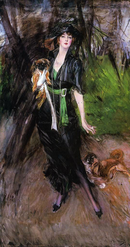 Giovanni Boldini Portrait of a Lady, Lina Bilitis, with Two Pekinese - Hand Painted Oil Painting